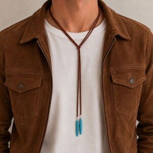 Western Y Necklace Brown Cord & Turquoise Tips